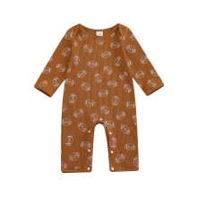 (Newborn, Khaki) Tutina a coste per neonato/a con stampa calcio/dinosauri, maniche lunghe, lunghezza intera, abbigliamento autunnale