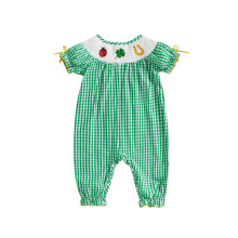 (0-3 Months, Green) Tutina per neonata con motivo a quadri, scollo rotondo e maniche corte, ideale per neonati.