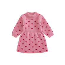 (6-12 Months, Pink) Strickkleid für Kleinkinder Mädchen, Herzmuster, Rundhalsausschnitt, lange Ärmel, lässiges Herbst-Prinzessinnenkleid