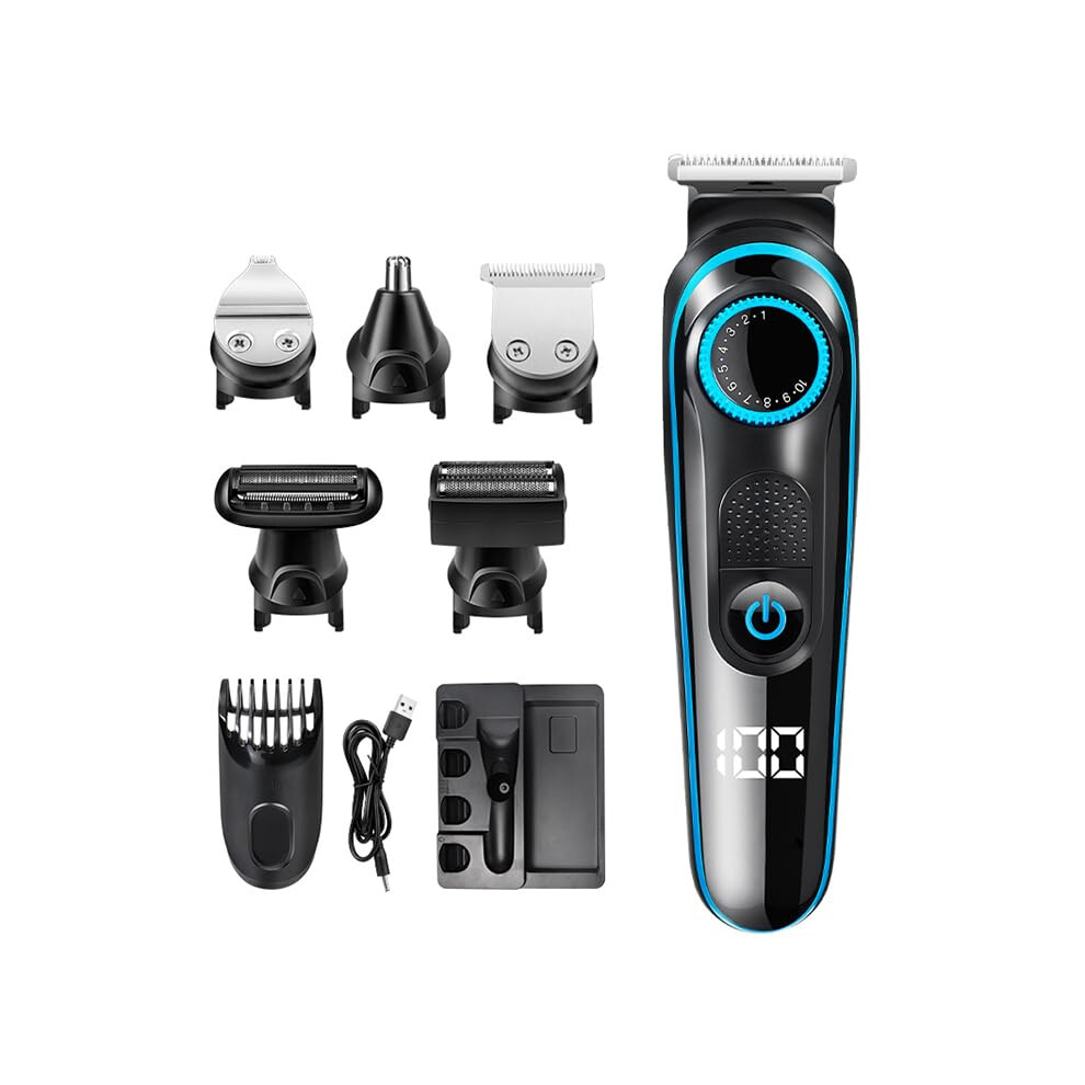 Blue Hair Clipper For Men Cordless Rechargeable Beard Trimmer Low Noise Precision Blades
