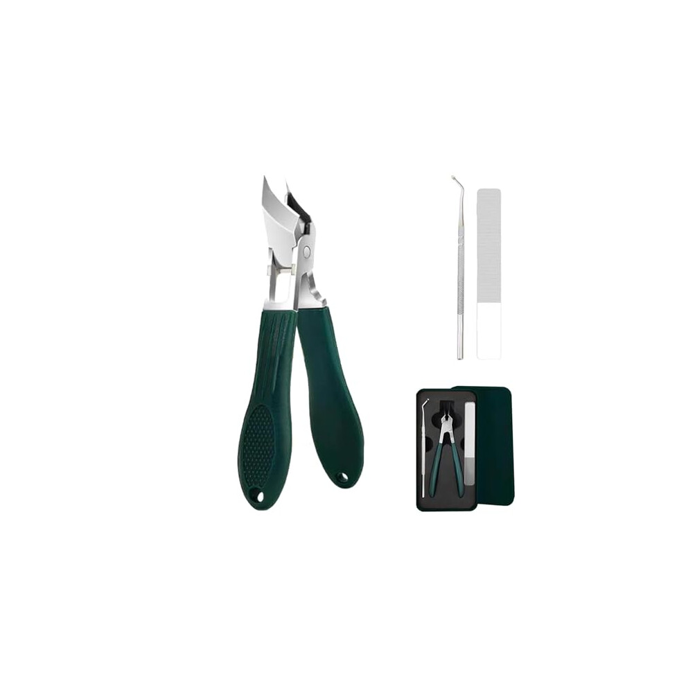 Green Nail Clippers For Thick Toenails With Wide Jaw And Slant Blades, Ingrown Toe Catcher,