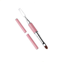 Polygel Nail Brush Dual Ended 2 in 1 Stainless Steel Brush and Spatula for Nail Extensions Pink