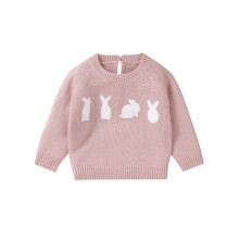 (18-24 Months, Pink) Maglione invernale per bambina con scollo rotondo e coniglietto, caldo e ideale per l'inverno e Pasqua.