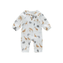 (0-3 Months, Ivory) Tutina casual per neonati, primavera/autunno, a maniche lunghe, scollo a O, stampa animalier, chiusura con bottoni.