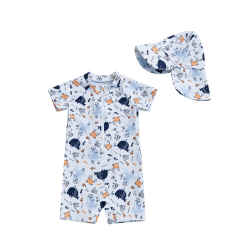 (2-3 Years, Blue) Μαγιό Rash Guard print ζώων