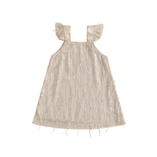 (6-7 Years, Gold) Prinzessinnenkleid für Kleinkinder, glänzendes Paillettenkleid mit Flügelärmeln für Partys, süßes Outfit