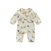(6-12 Months, Apricot) Tutina casual per neonati, primavera/autunno, a maniche lunghe, scollo a O, stampa animalier, chiusura con bottoni.