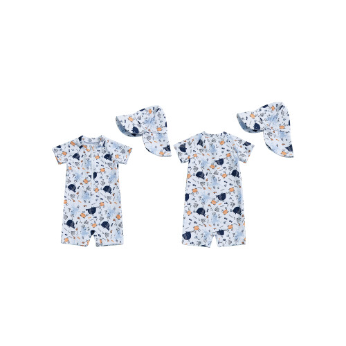(2-3 Years, Blue) Μαγιό Rash Guard print ζώων 1