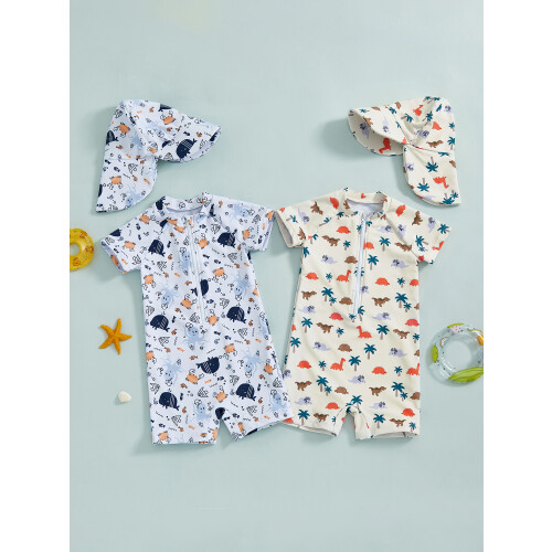 (2-3 Years, Blue) Μαγιό Rash Guard print ζώων 2