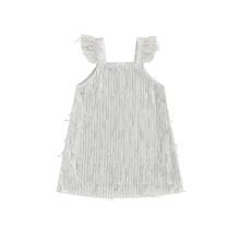 (6-7 Years, Silver) Prinzessinnenkleid für Kleinkinder, glänzendes Paillettenkleid mit Flügelärmeln für Partys, süßes Outfit
