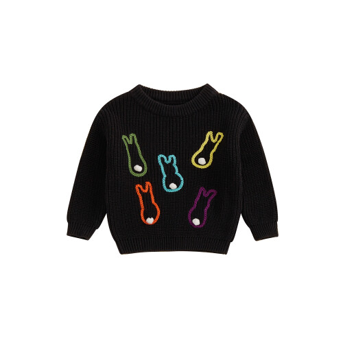 (6-9 Months, Black) Πουλόβερ με κέντημα και μανίκια για νήπια με στρογγυλή λαιμόκοψη