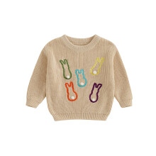 (6-9 Months, Apricot) Kleinkind-Baby-Osterpullover mit Hasenstickerei, langen Ärmeln und Rundhalsausschnitt