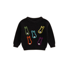 (12-18 Months, Black) Kleinkind-Baby-Osterpullover mit Hasenstickerei, langen Ärmeln und Rundhalsausschnitt