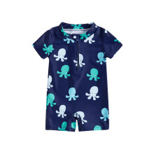 (18-24 Months, Blue) Pikkupoikien ihottuma-asu, dinosaurus-/valas-/mustekalakuvioinen vetoketjullinen lyhythihainen aurinkosuojauimapuku