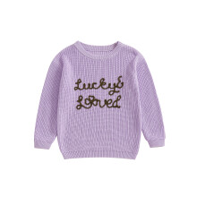 (4-5 Years, Purple) Dětský svetr s dlouhým rukávem, kulatým výstřihem a písmeny Shamrock, teplý zimní svetr pro dívky a chlapce.