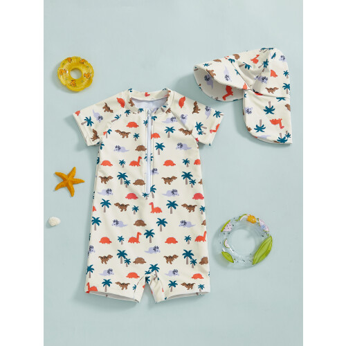 (12-24 Months, Khaki) Μαγιό Rash Guard print ζώων 2