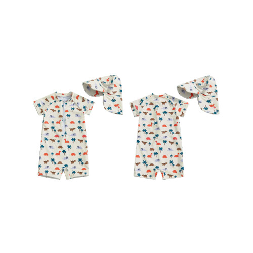 (3-6 Months, Khaki) Μαγιό Rash Guard print ζώων 1