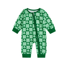 (6-12 Months, Green) Tutine primaverili per neonati e bambine, a quadri e trifoglio, con zip e maniche lunghe.