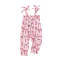 (6-12 Months, Pink) Overal pre dievčatká, letné oblečenie bez rukávov s mašľou a potlačou, ležérne, denné