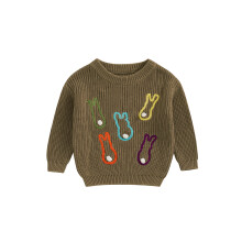(18-24 Months, Gray Khaki) Kleinkind-Baby-Osterpullover mit Hasenstickerei, langen Ärmeln und Rundhalsausschnitt