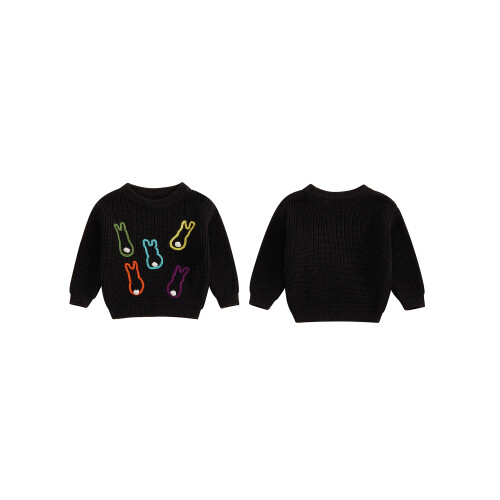 (6-9 Months, Black) Πουλόβερ με κέντημα και μανίκια για νήπια με στρογγυλή λαιμόκοψη 1