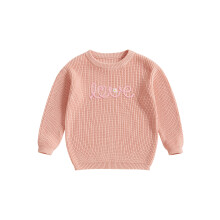 (5-6 Years, Pink) Dívčí svetr s výšivkou, květinovým vzorem, kulatým výstřihem a dlouhými rukávy, zimní topy