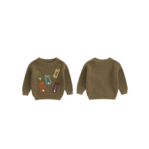 (0-3 Months, Gray Khaki) Πουλόβερ με κέντημα και μανίκια για νήπια με στρογγυλή λαιμόκοψη 1