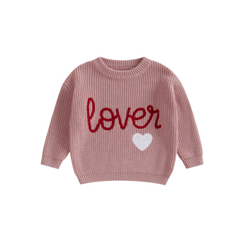 (9-12 Months, Pink) Πουλόβερ καρδιάς για νήπια και μωρά με μακριά μανίκια