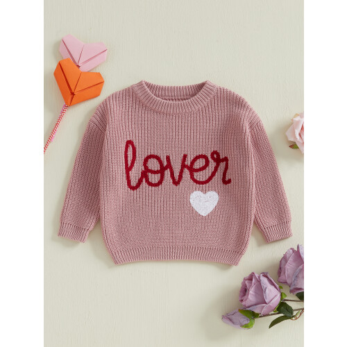(9-12 Months, Pink) Πουλόβερ καρδιάς για νήπια και μωρά με μακριά μανίκια 2