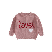 (0-3 Months, Pink) Kleinkinder-Baby-Valentinstagspullover mit Buchstaben- und Herzstickerei, langen Ärmeln und Rundhalsausschnitt