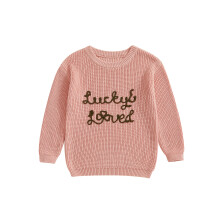 (4-5 Years, Pink) Dětský svetr s dlouhým rukávem, kulatým výstřihem a písmeny Shamrock, teplý zimní svetr pro dívky a chlapce.