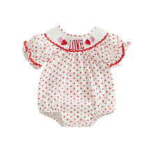 (6-12 Months, Ivory) Tutina per bambina per San Valentino, maniche corte a sbuffo, ricamo a cuore, body arricciato, completo adorabile