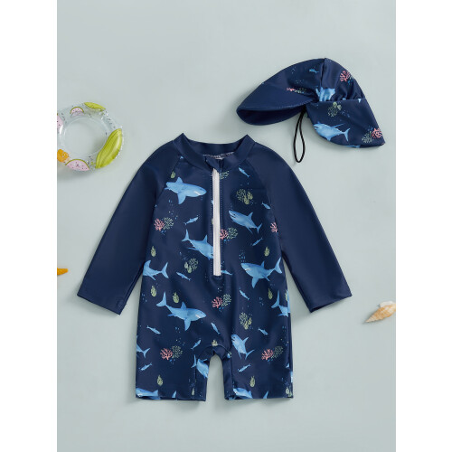 (6-12 Months, Blue) Μαγιό Rash Guard καπέλο ηλίου 1