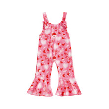 (12-18 Months, Rose Red) Pikkutyttöjen kesähaalari hihaton rusetti-/sydänkuvioinen levenevät housut sukkanauhalla