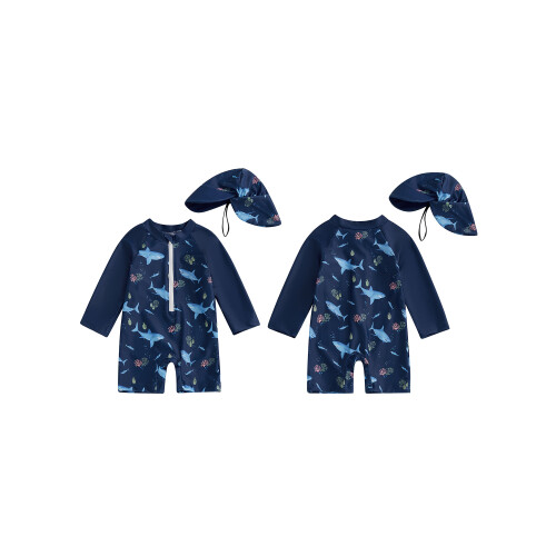 (12-18 Months, Blue) Μαγιό Rash Guard καπέλο ηλίου 1