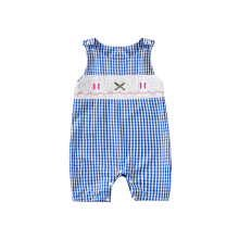 (0-3 Months, Blue) Baby-Sommer-Strampler, ärmellos, Rundhalsausschnitt, kariert, bestickt, für Jungen und Mädchen