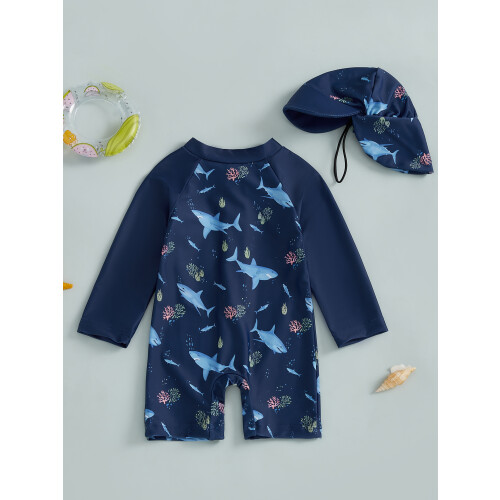 (4-5 Years, Blue) Μαγιό Rash Guard καπέλο ηλίου 2