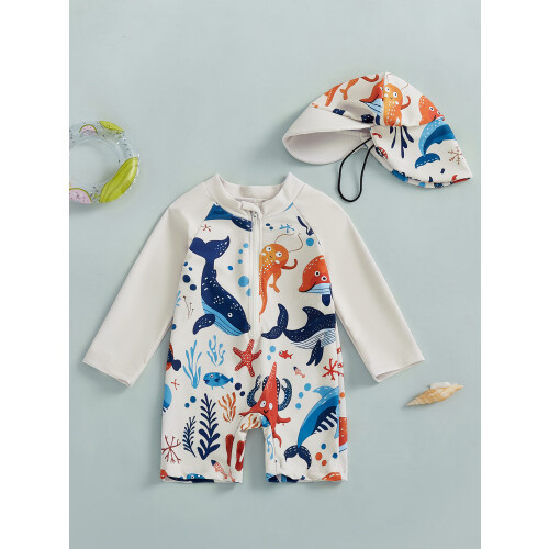 (18-24 Months, Khaki) Μαγιό Rash Guard καπέλο ηλίου 1