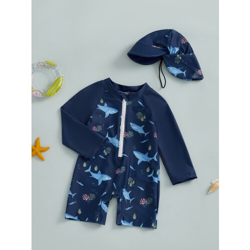 (6-12 Months, Blue) Μαγιό Rash Guard καπέλο ηλίου 2