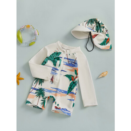 (4-5 Years, White) Μαγιό Rash Guard καπέλο ηλίου 2
