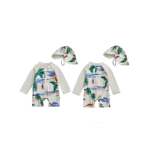 (2-3 Years, White) Μαγιό Rash Guard καπέλο ηλίου 1
