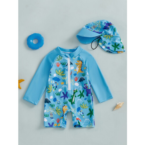 (2-3 Years, Sky Blue) Μαγιό Rash Guard καπέλο ηλίου 2