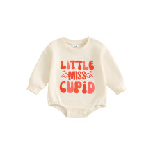 (3-6 Months, Beige) Tutina da bambina a maniche lunghe con scollo rotondo e stampa di lettere, ideale per tutti i giorni.