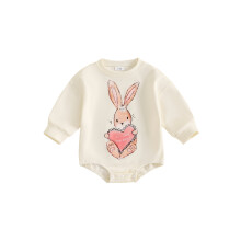 (9-12 Months, Blue) Tutina per bambina per San Valentino, maniche lunghe, scollo a O, stampa cuore, volpe/cuore, tutina