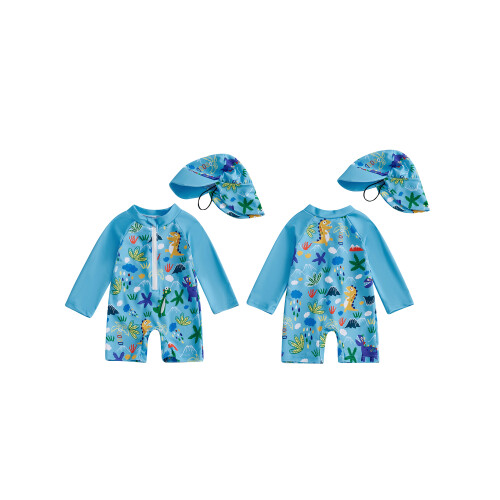 (12-18 Months, Sky Blue) Μαγιό Rash Guard καπέλο ηλίου 1