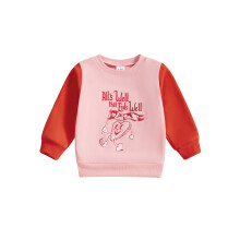 (2-3 Years, Pink) Felpa primaverile da bambina, manica lunga, scollo rotondo, stampa con lettere, colore a contrasto.