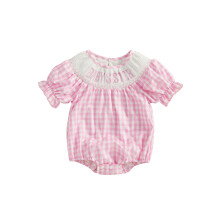 (3-6 Months, Pink) Vauvan tyttövauvan haalari kirjainkirjailulla, ruudullinen smokkirypytetty, pyöreä kaula, röyhelöinen kesähaalari
