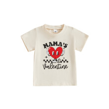 (2-3 Years, Khaki) T-shirts pour bébés, parfaits pour la Saint-Valentin ! Manches courtes, col rond, imprimé lettres.