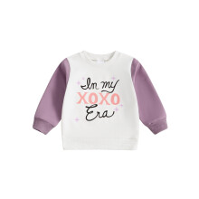 (12-18 Months, White) Felpa primaverile da bambina, manica lunga, scollo rotondo, stampa con lettere, colore a contrasto.