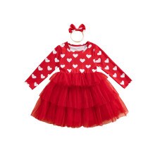 (12-18 Months, Red) Kleinkind-Mädchen Herbstkleid mit Rundhalsausschnitt, langen Ärmeln und Herzchenmuster, modisch und bequem.